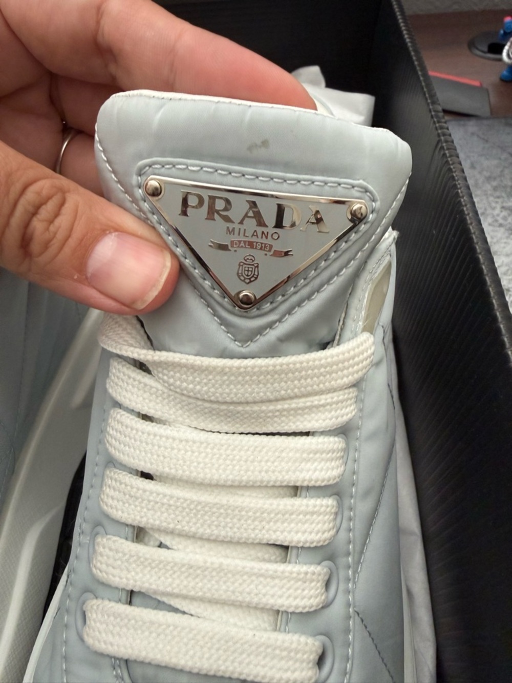 Prada White Perforated RE-NYLON Low-Top Sneaker